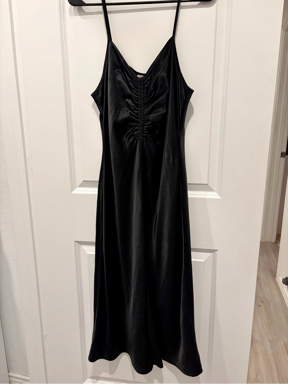 Black Slip Dress with Ruched Neckline